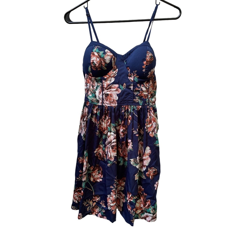 Band of Gypsies navy floral mini dress bustier with spaghetti straps size Small